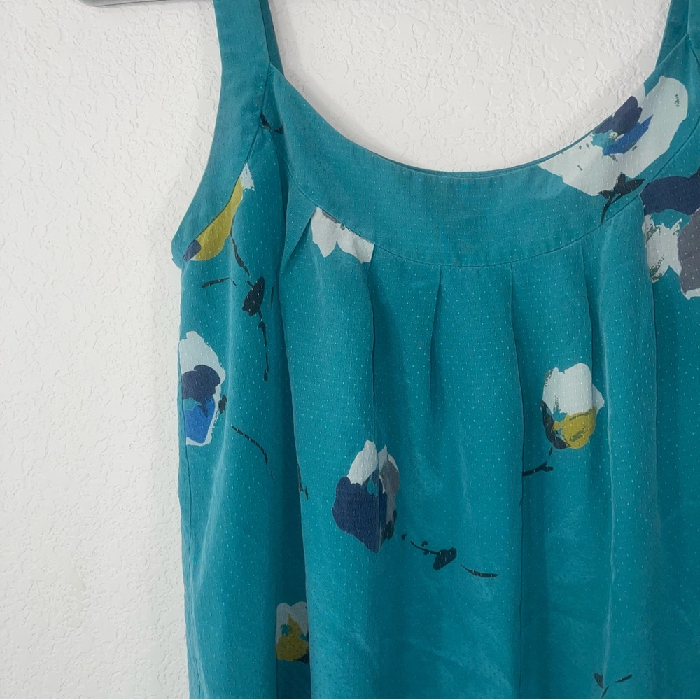 Nicole Farhi turquoise floral 100% silk square rounded neckline size 6 - Picture 9 of 9